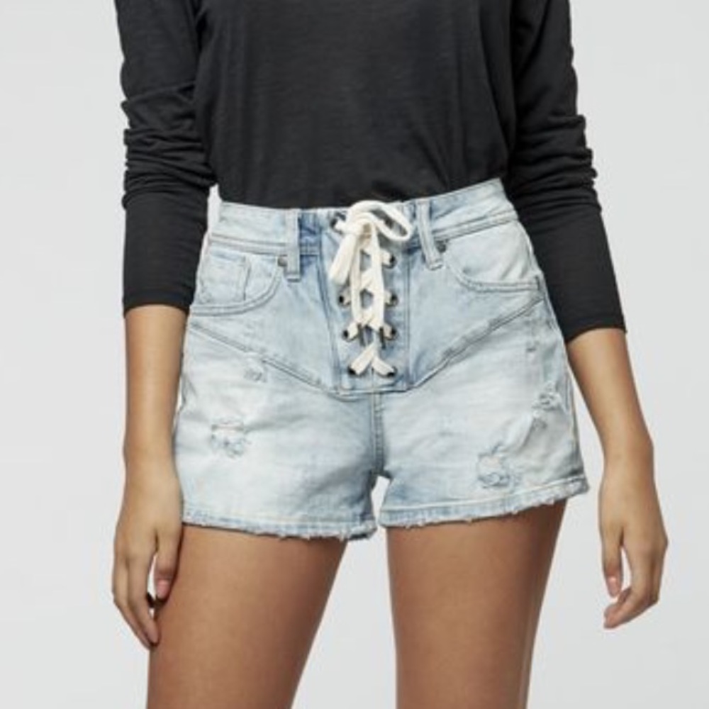 Parasuco Jeans Lace Up High Waisted Denim Shorts